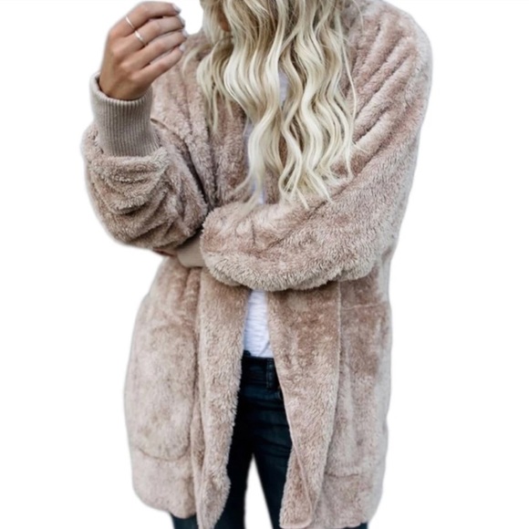 LAST ONE! • Taupe Tan Beige Sherpa Jacket Cardigan - Picture 6 of 8